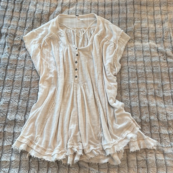 Free People Tops - Free People Flowy Cotton Linen Tunic size XS off white